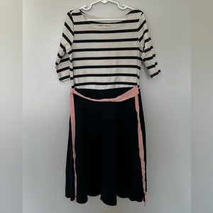 Girl’s Hope and Henry Striped Dress with Pink Ribbon